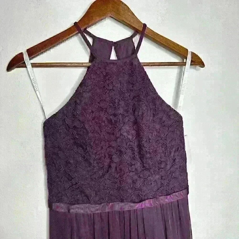 NWT David's Bridal F19608 Plum Long Lace Mesh High Neck Sz 2 - Picture 3 of 12